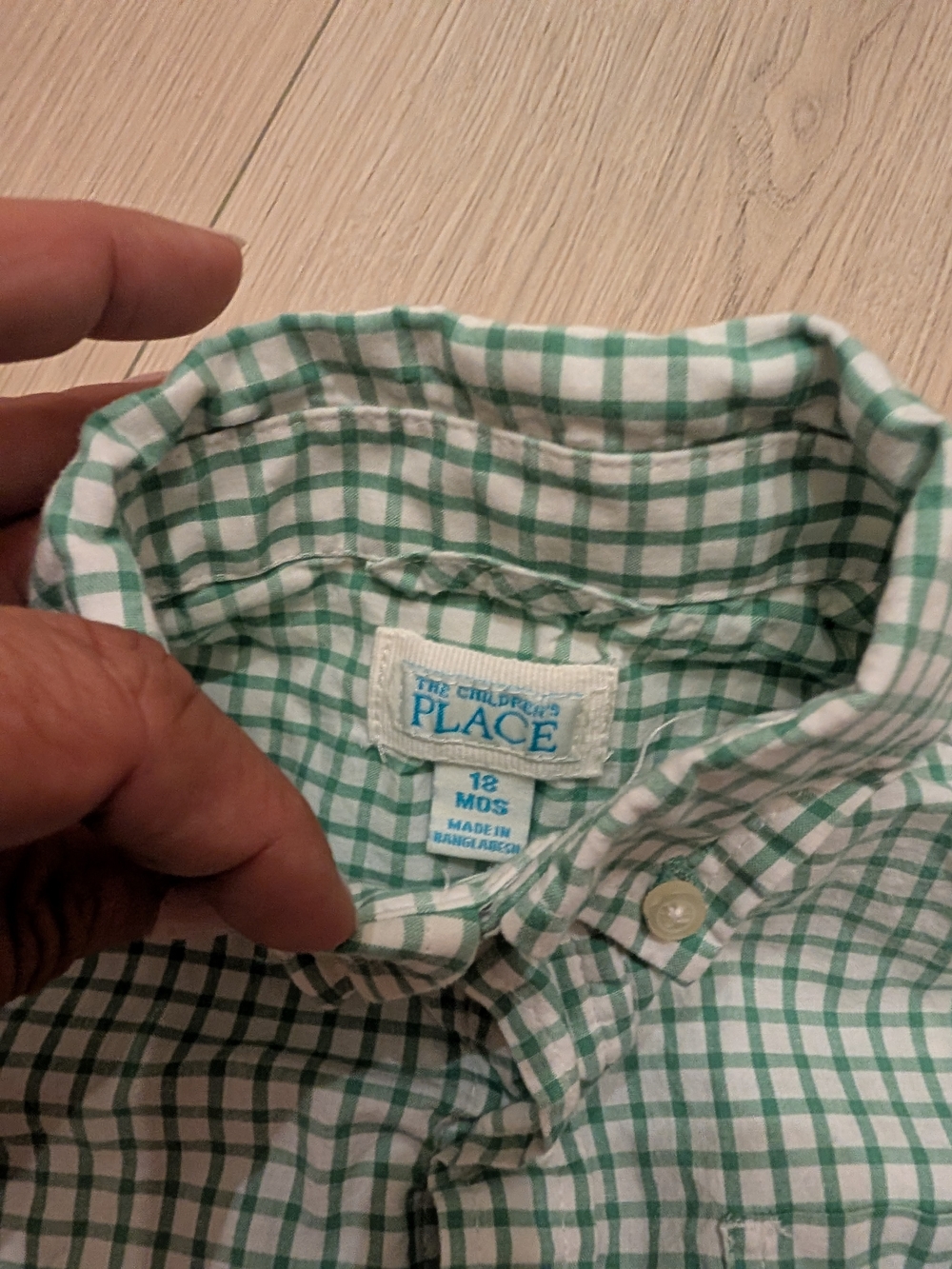 The Children's Place Green and White Gingham Button-Down, Light Blue Button-Down